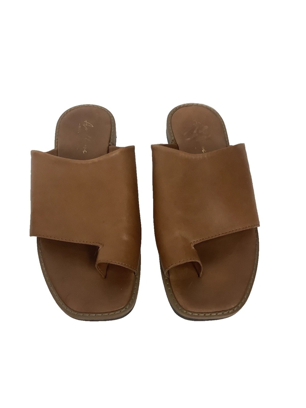 Avellini Women's Sz 9 Italian Leather Toe Loop Slide Casual Sandals Brown